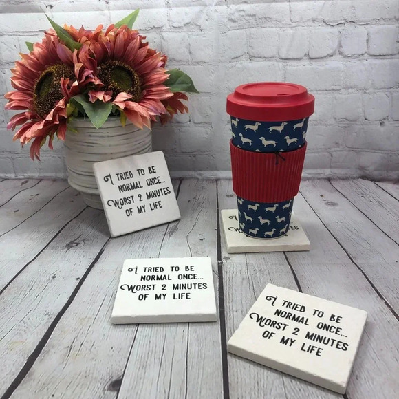 Coasters I TRIED NORMAL ONCE DRINK COASTER set of 2 - Picture 1 of 5